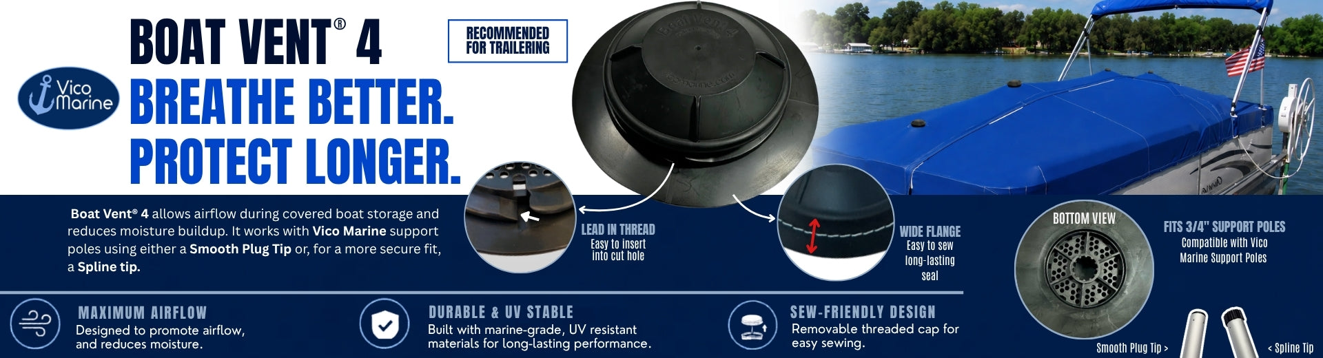 Boat Vent 4 with product image and text on a blue background